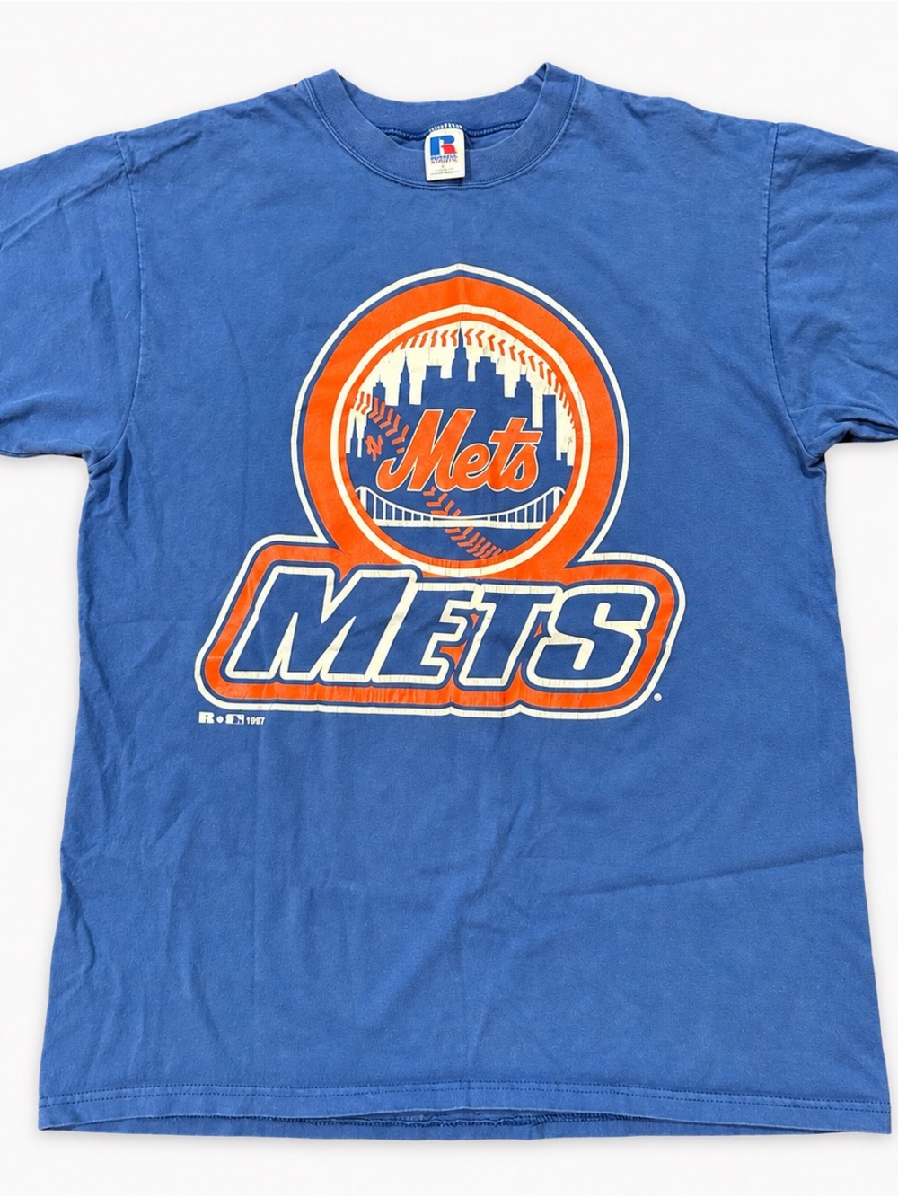 Vintage New York Mets T-Shirt Mens 90s Faded Blue Graphic Print